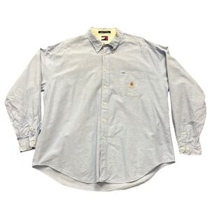 Vintage 90s Tommy Hilfiger Oxford Button Down Shirt Light Blue Crest Logo Men XL